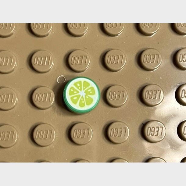 Tile rund 1x1 Mad Lime frugt. Lego nr 98138pb371